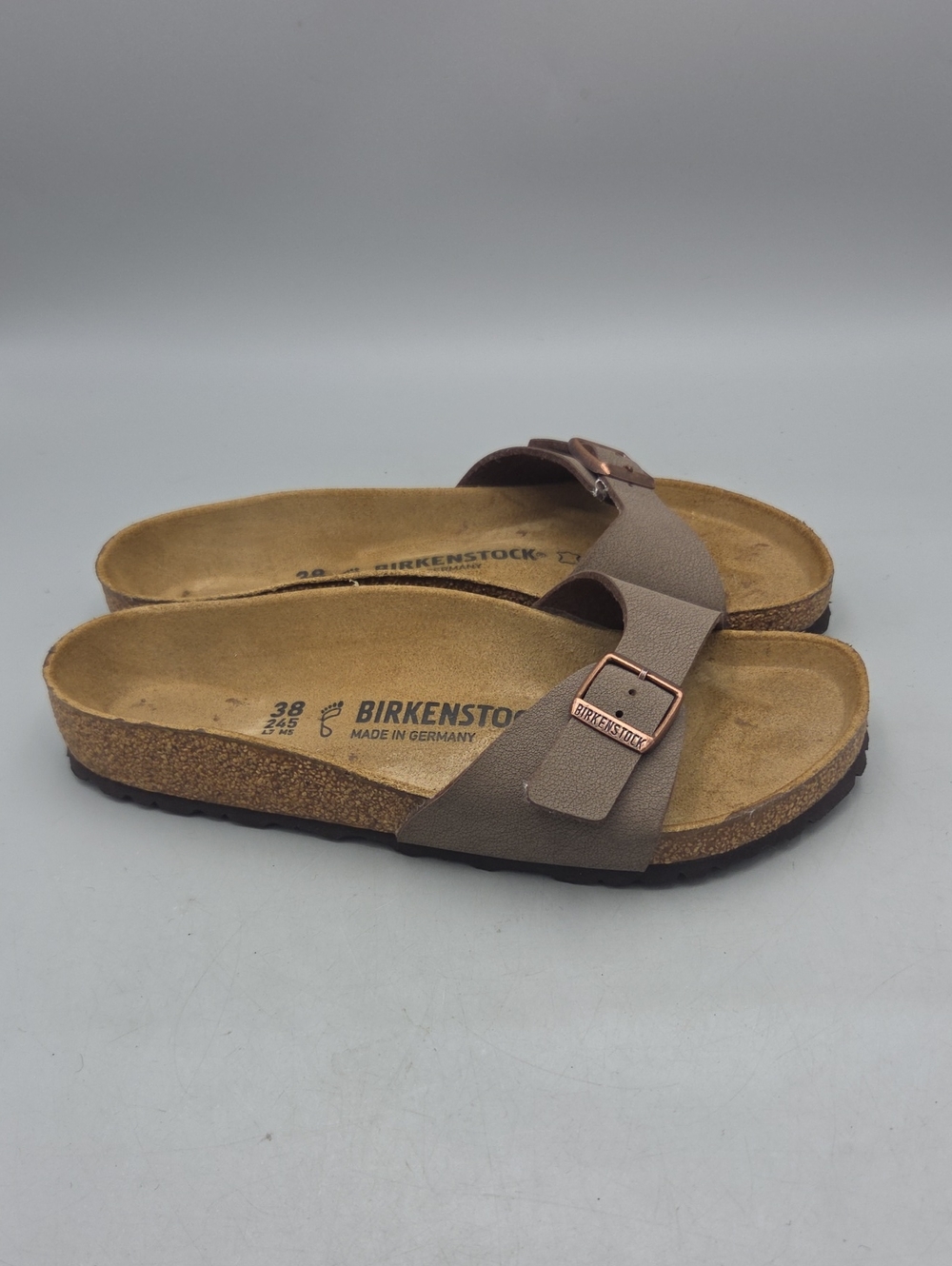 Birkenstock Madrid Taupe Nubuck Birko-Flor Slide Sandals Size 38 US 7